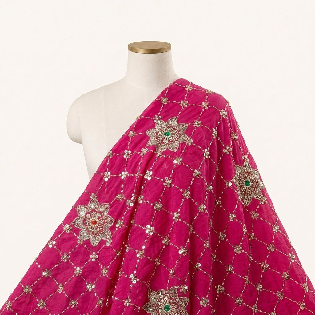 Embroidery Pink Embroidery Crepe Fabric Draped as a saree
