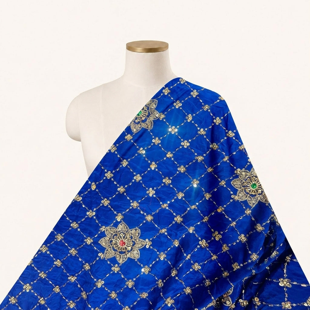 Embroidery Blue Embroidery Crepe Fabric Draped as a saree