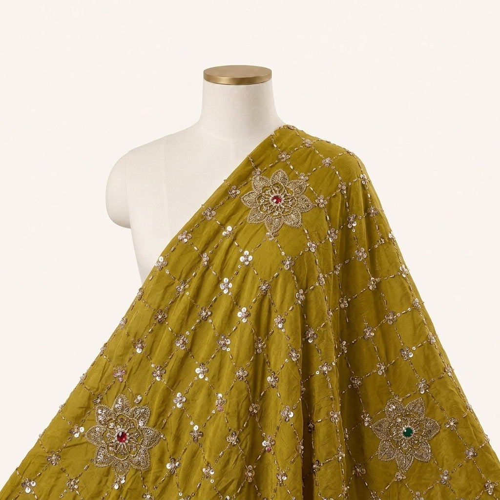 Embroidery Yellow Embroidery Crepe Fabric Draped as a saree