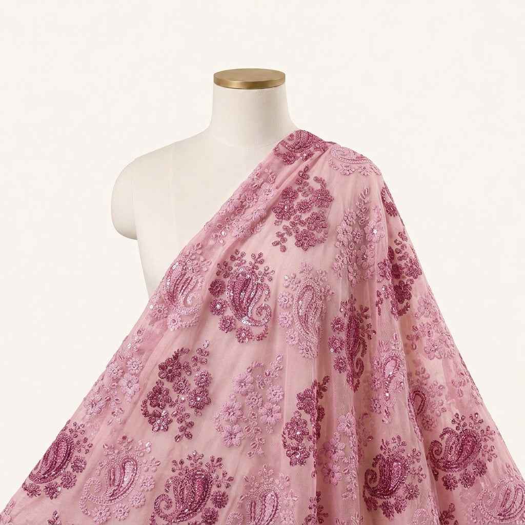 Embroidery Pink Embroidery Georgette Fabric Draped as a saree
