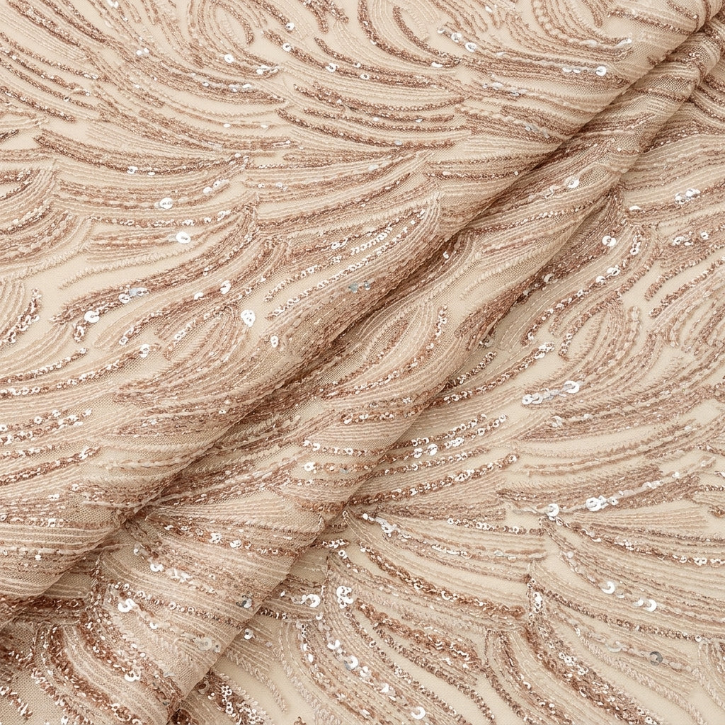 Folded Embroidery Brown Embroidery Georgette Fabric