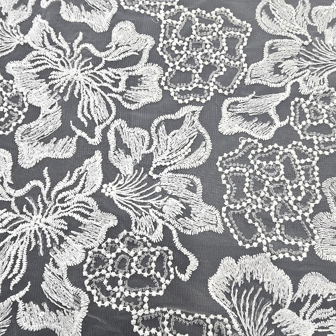 White Embroidery Net Fabric - EB13276 - EB13276 - Flat fabric