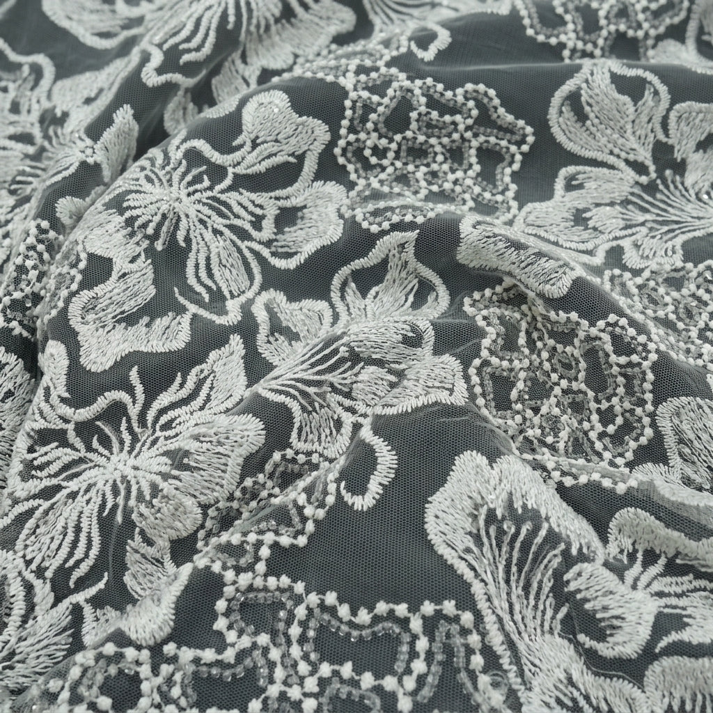White Embroidery Net Fabric - EB13276 - EB13276 - Swirl