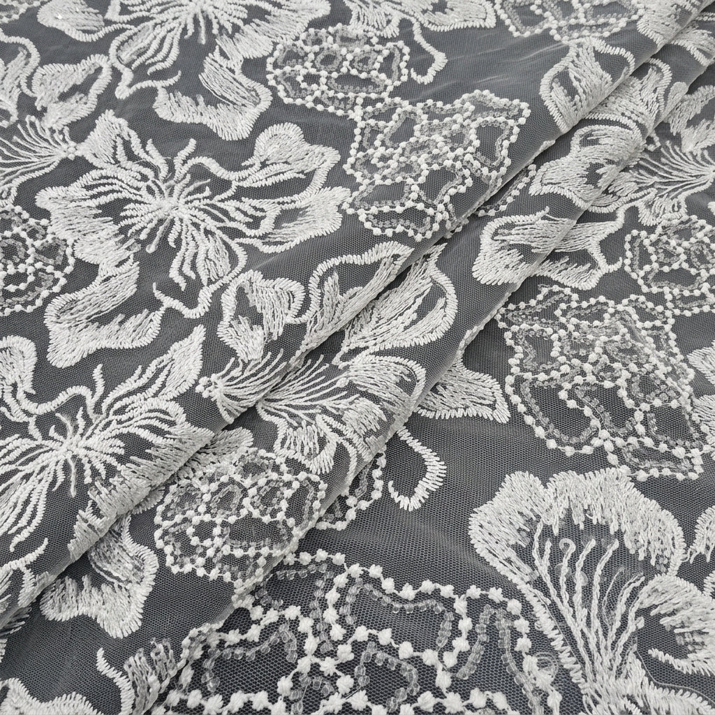 White Embroidery Net Fabric - EB13276 - EB13276 - folds