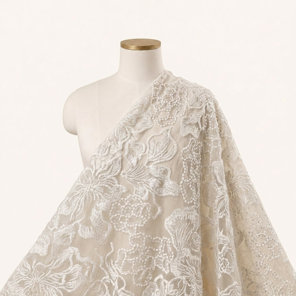 White Embroidery Net Fabric - EB13276 - EB13276 - saree_drape