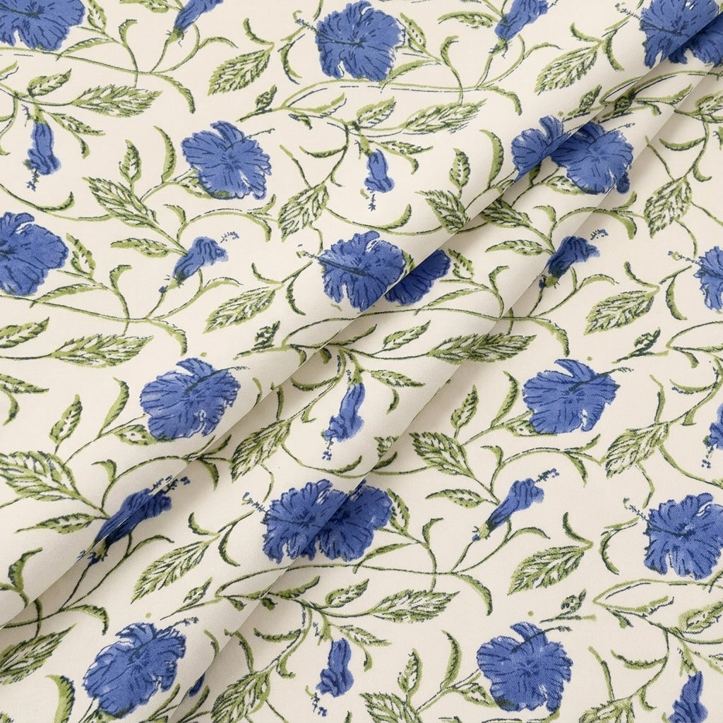 Folded Floral White Blue Floral Linen Fabric