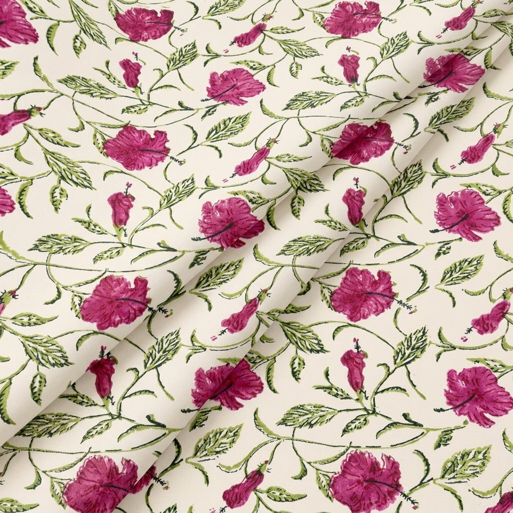 Folded Floral White Pink Floral Linen Fabric