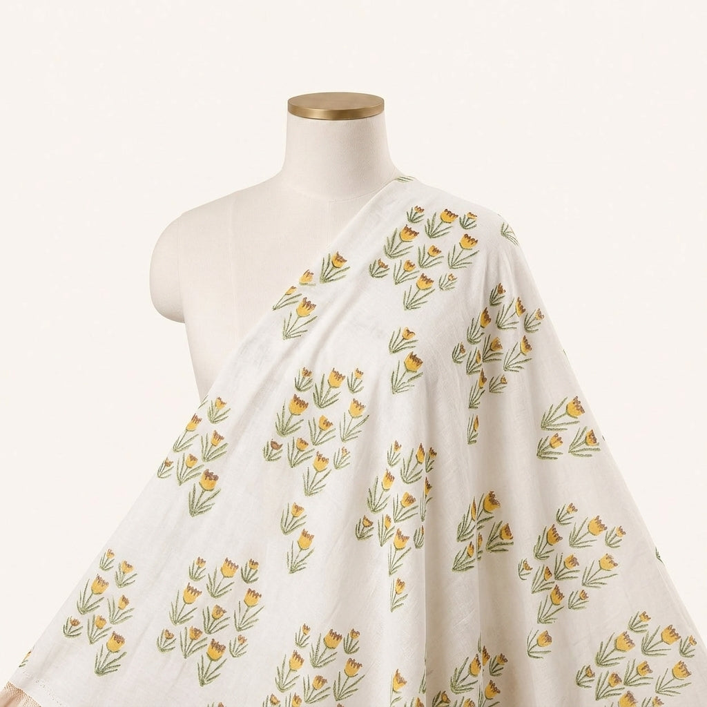 Floral Linen Fabric - EB13279 - saree_drape