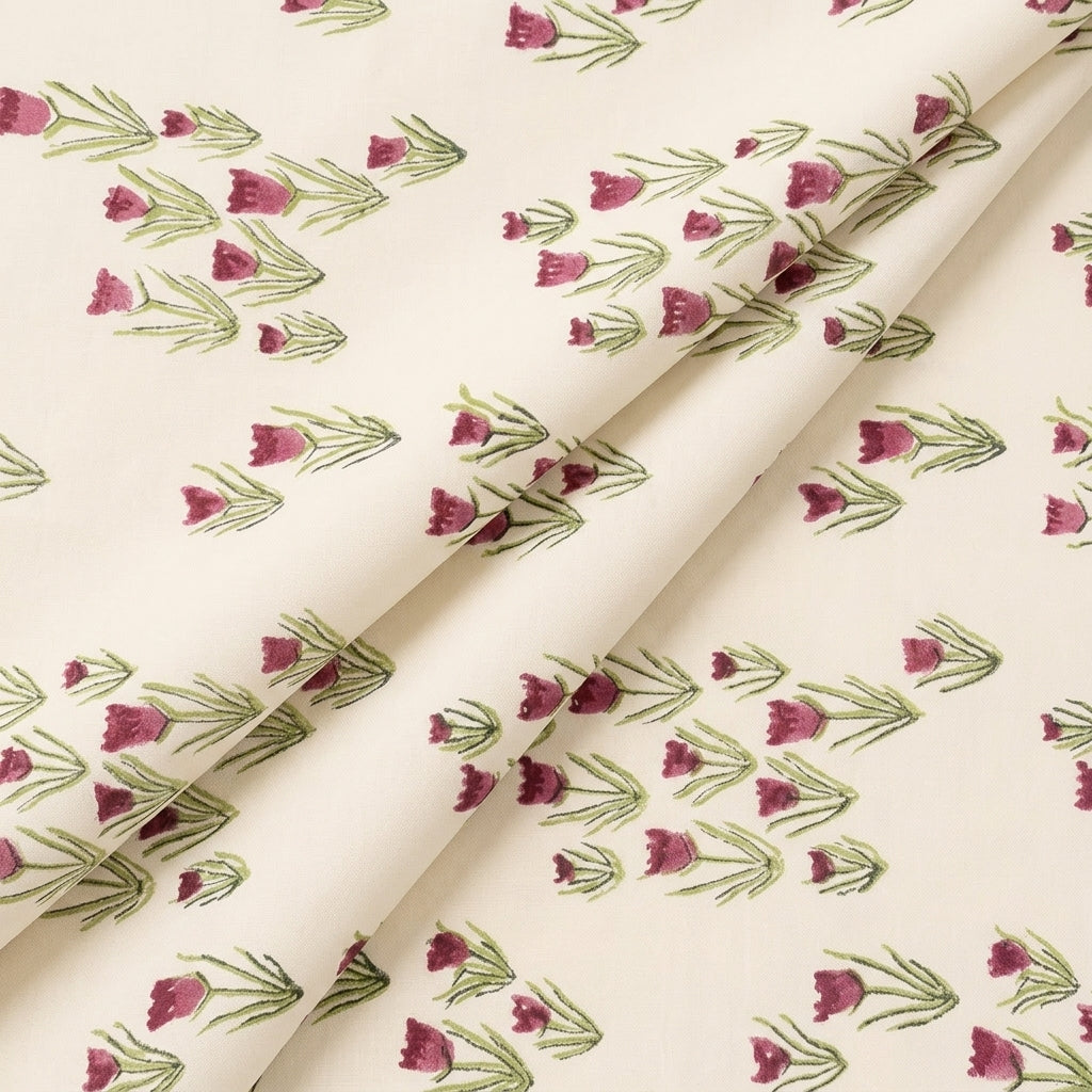 Folded Floral White Pink Floral Linen Fabric