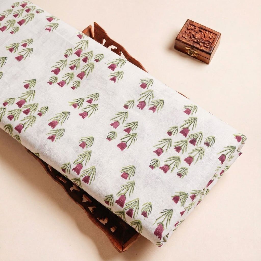 Folded White Pink Floral Linen Fabric Highlighting and Texture
