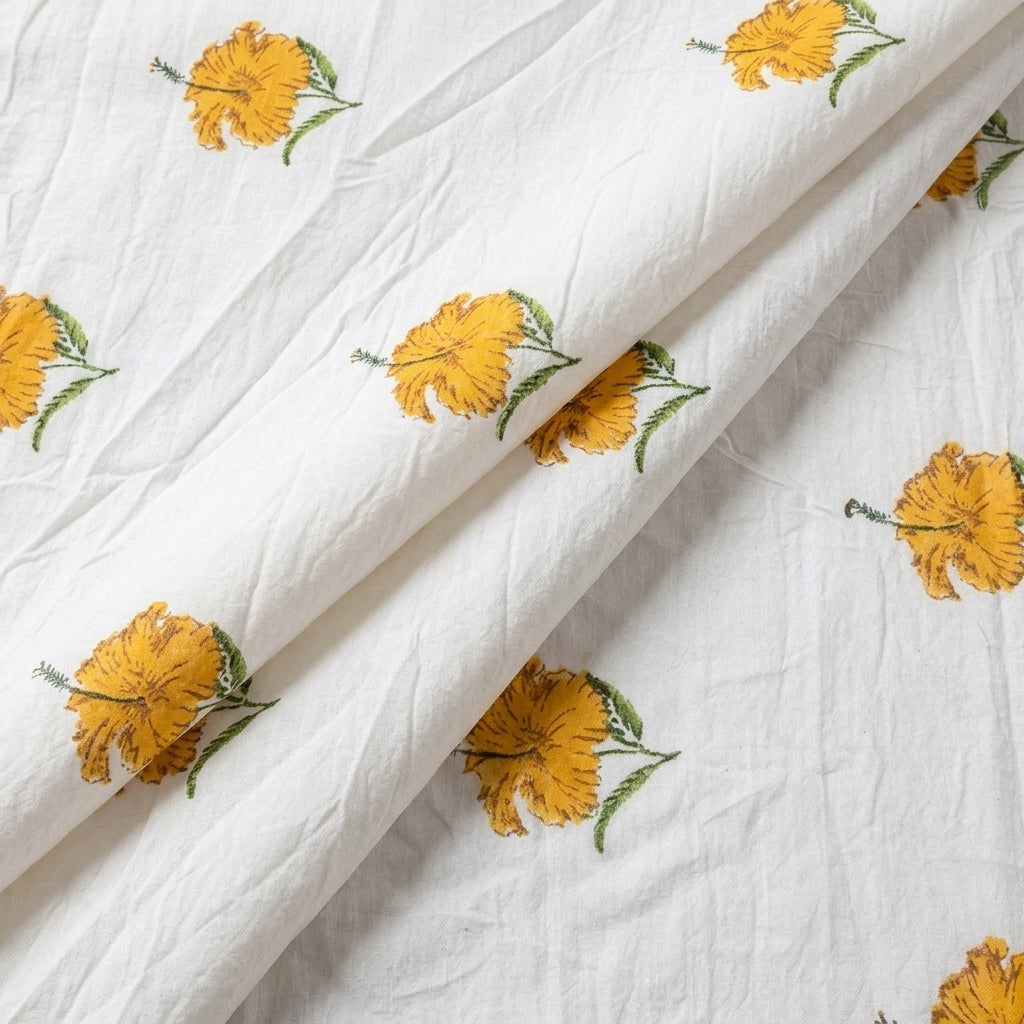 Folded Floral White Yellow Floral Linen Fabric