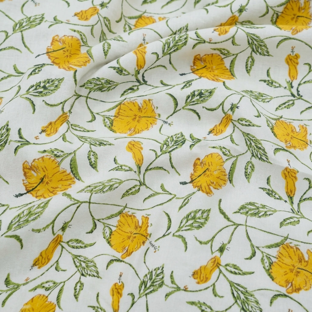 White Yellow Floral Linen Fabric - EB13285 - EB13285 - Swirl