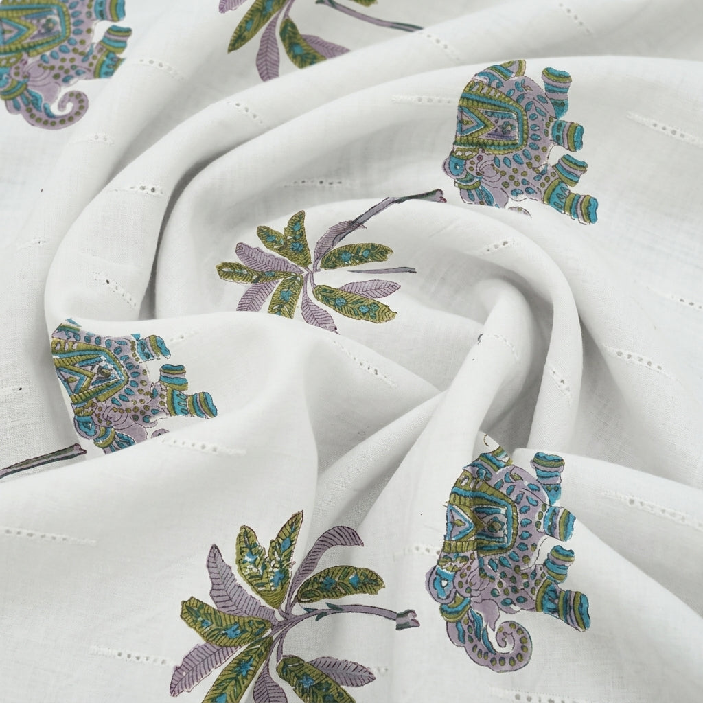 Swirled Embroidery White Embroidery Cotton Fabric