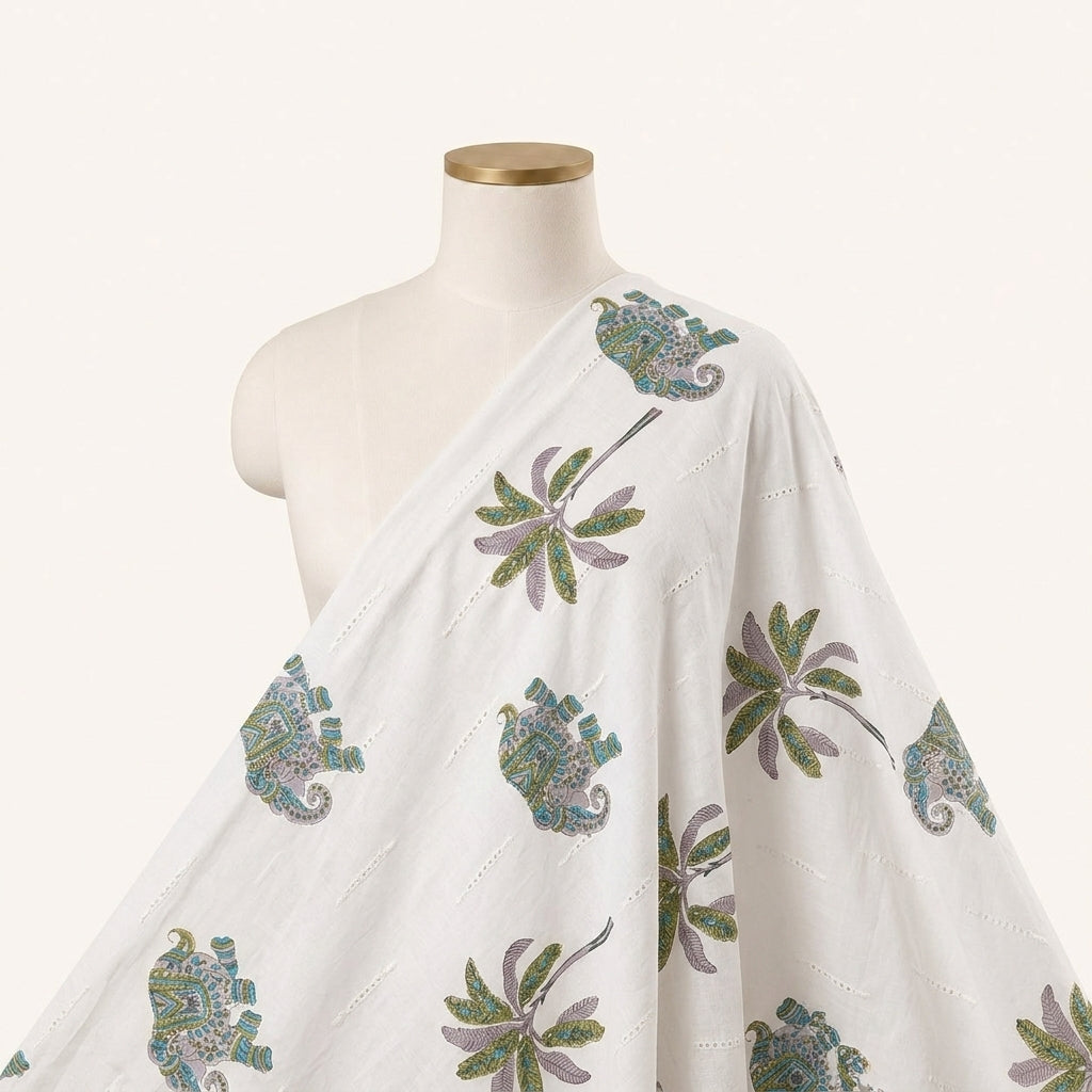 Embroidery White Embroidery Cotton Fabric Draped as a saree