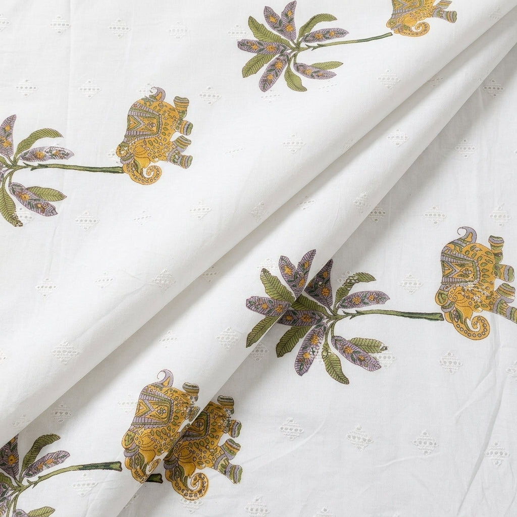 Folded Embroidery White Embroidery Cotton Fabric