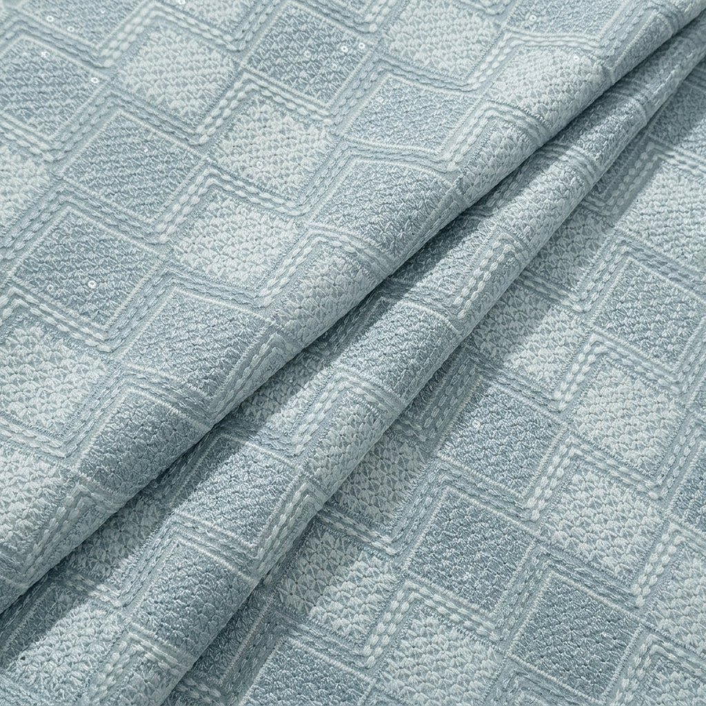 Folded Embroidery Blue Embroidery Georgette Fabric