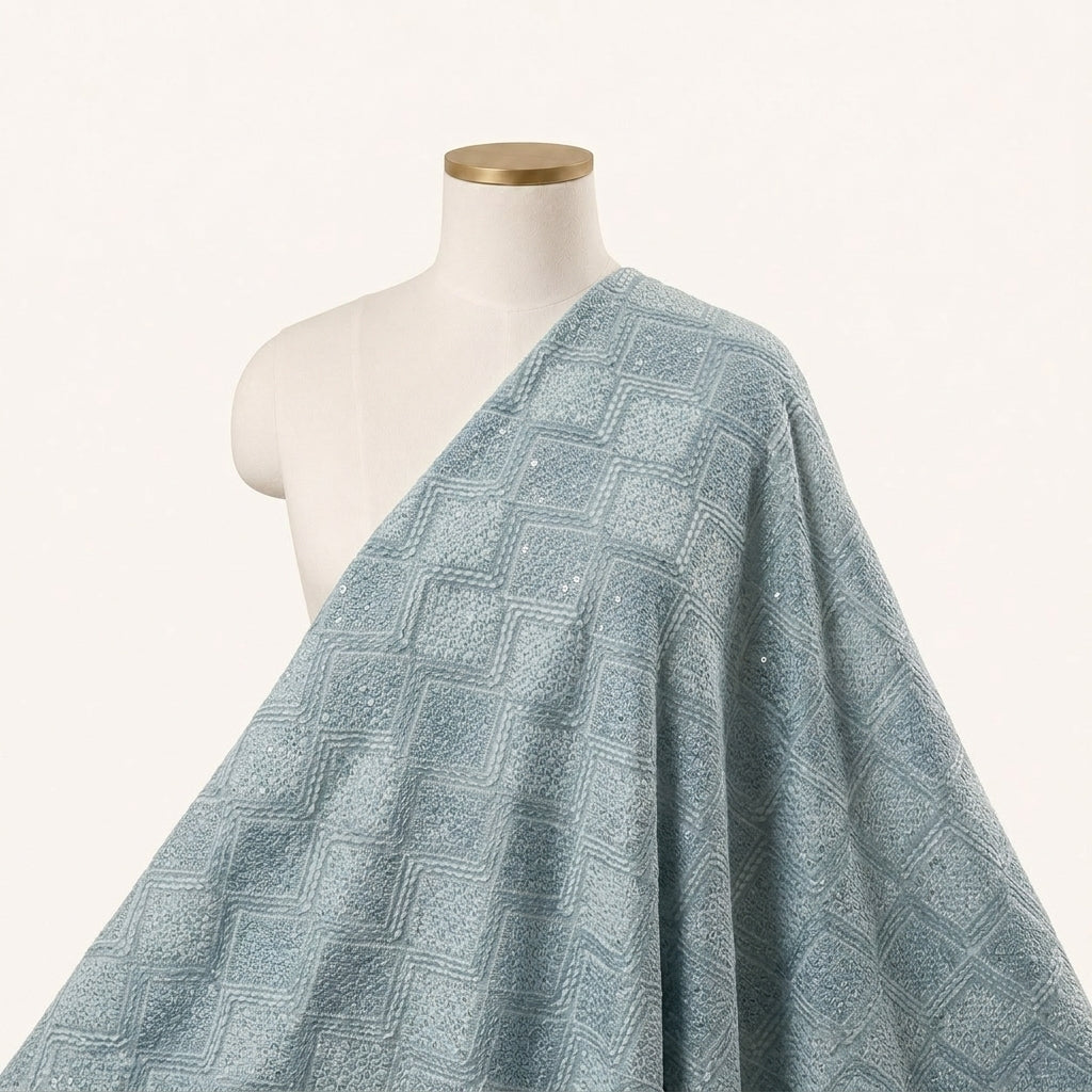 Embroidery Blue Embroidery Georgette Fabric Draped as a saree