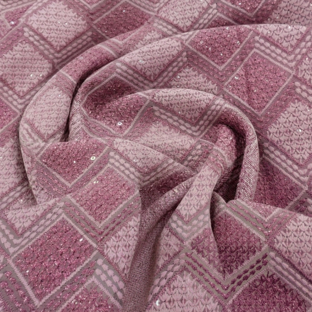 Swirled Embroidery Pink Embroidery Georgette Fabric