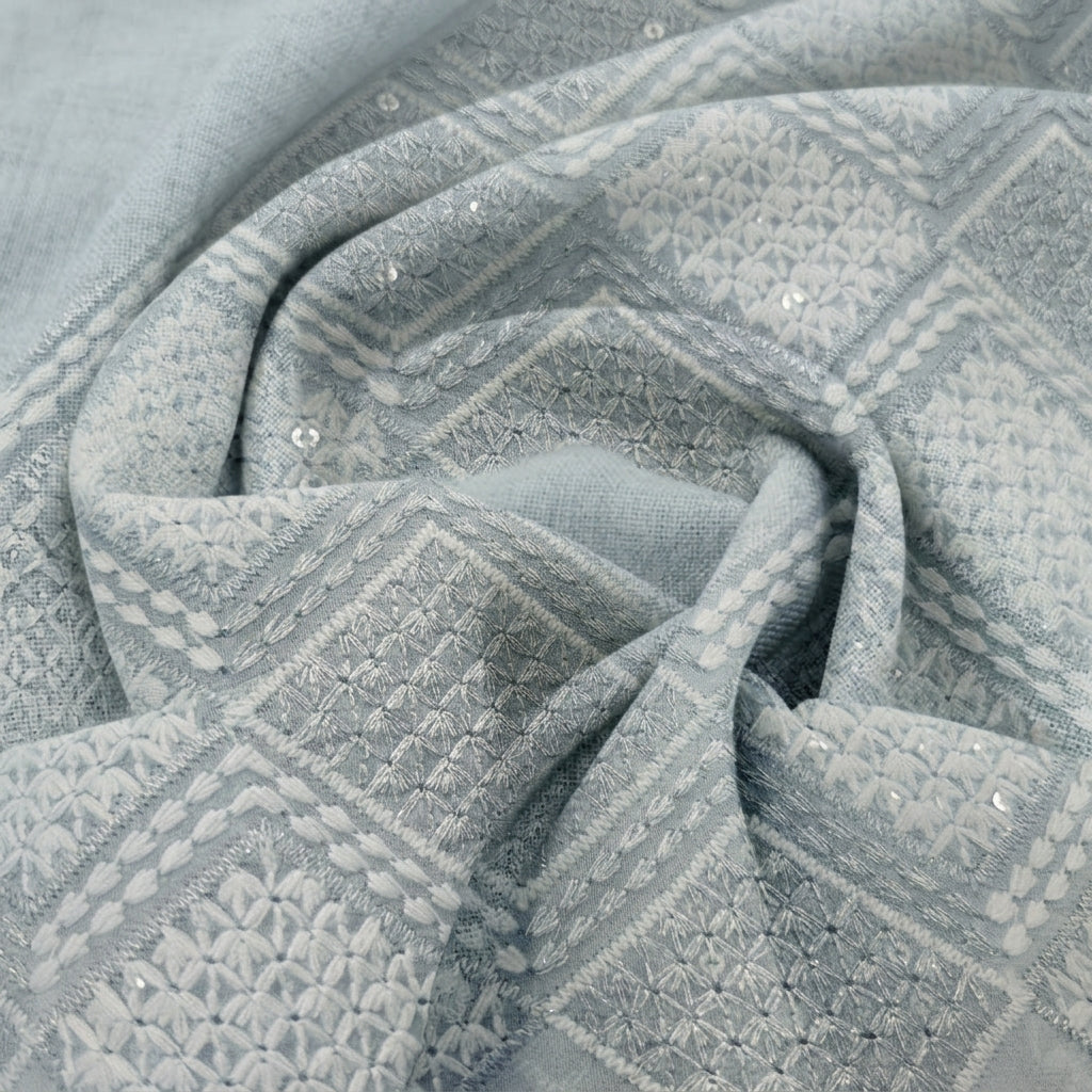 Swirled Embroidery Grey Embroidery Georgette Fabric