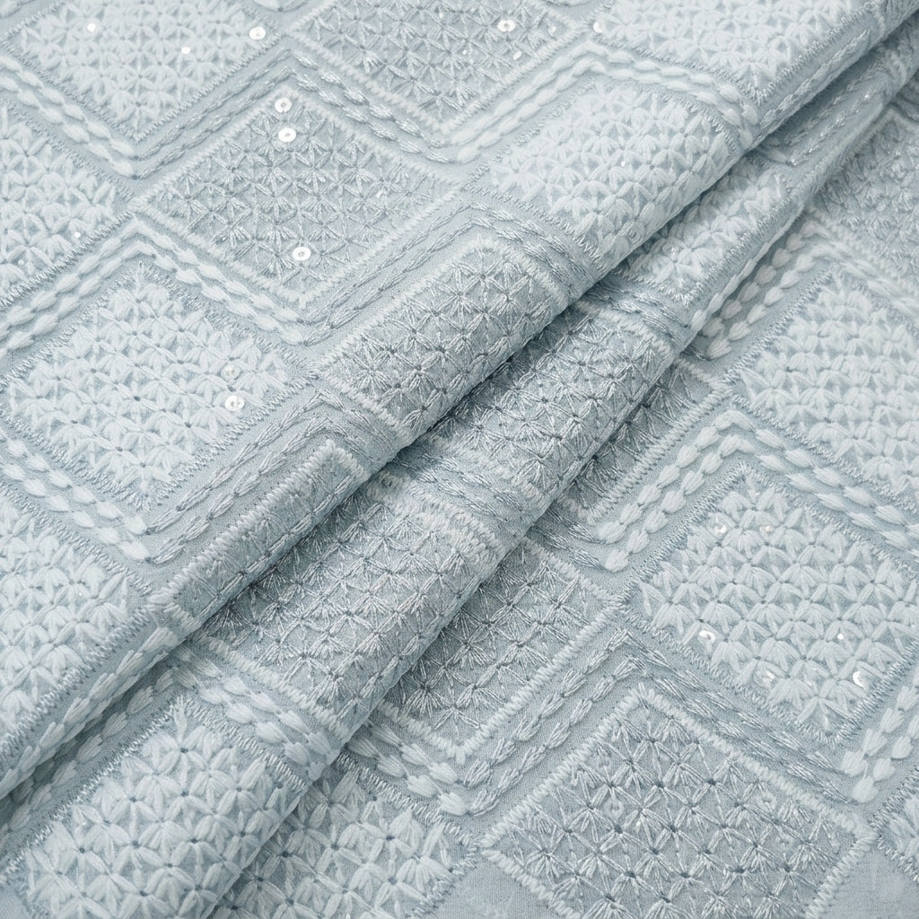 Folded Embroidery Grey Embroidery Georgette Fabric