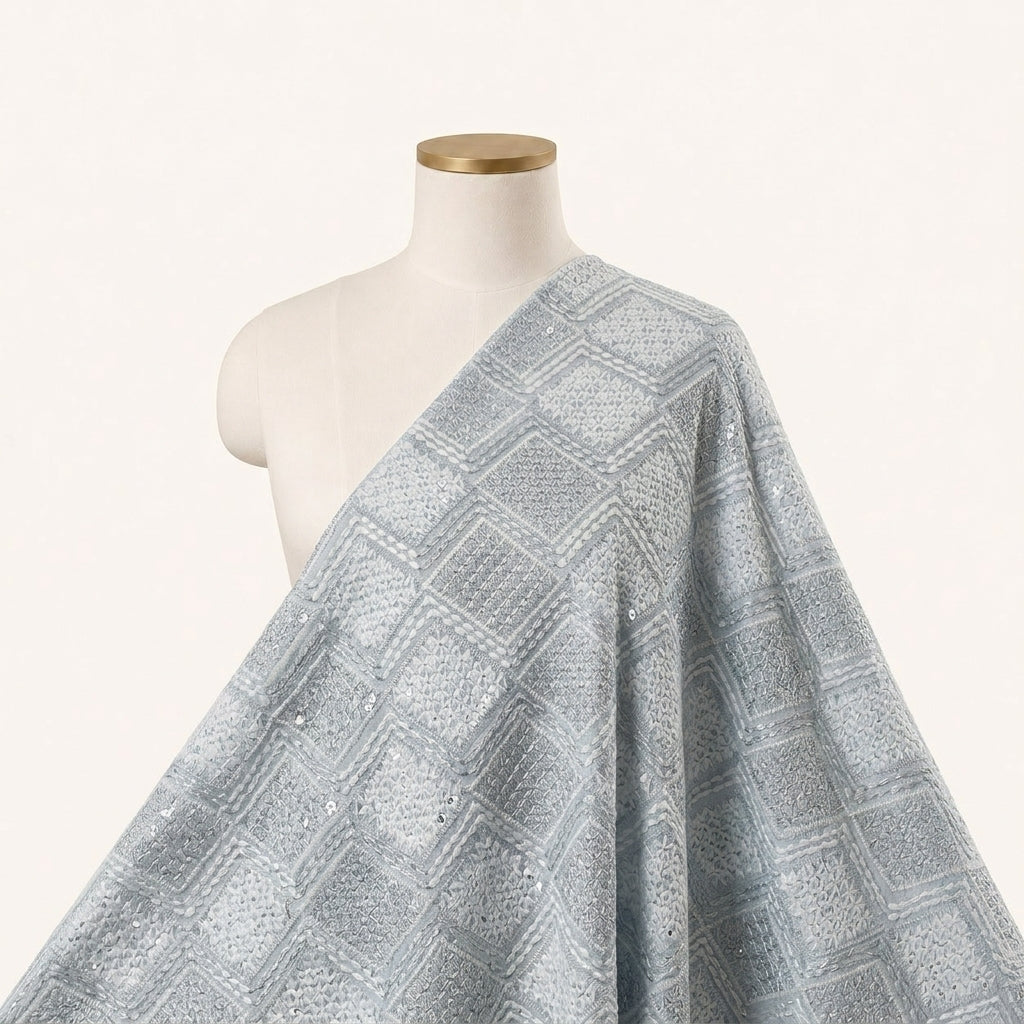 Embroidery Grey Embroidery Georgette Fabric Draped as a saree