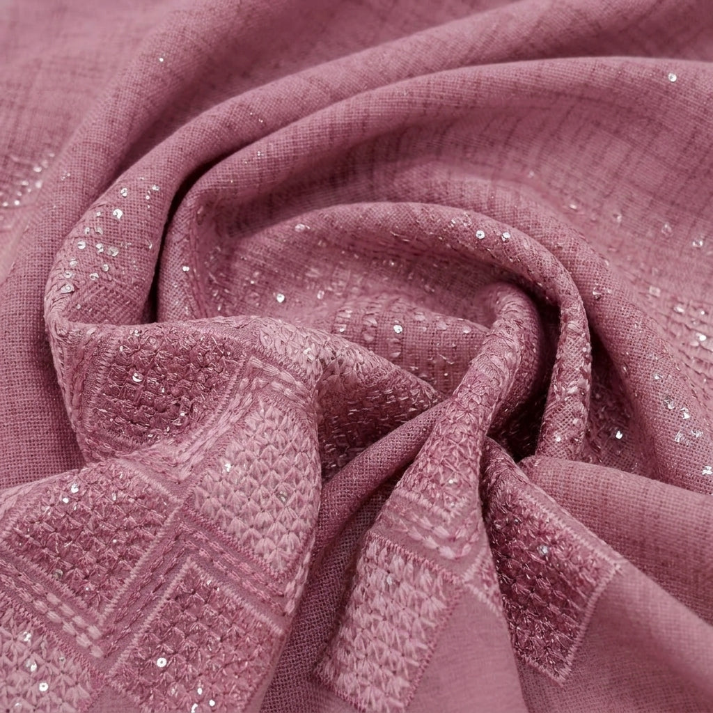 Swirled Embroidery Light Pink Embroidery Georgette Fabric