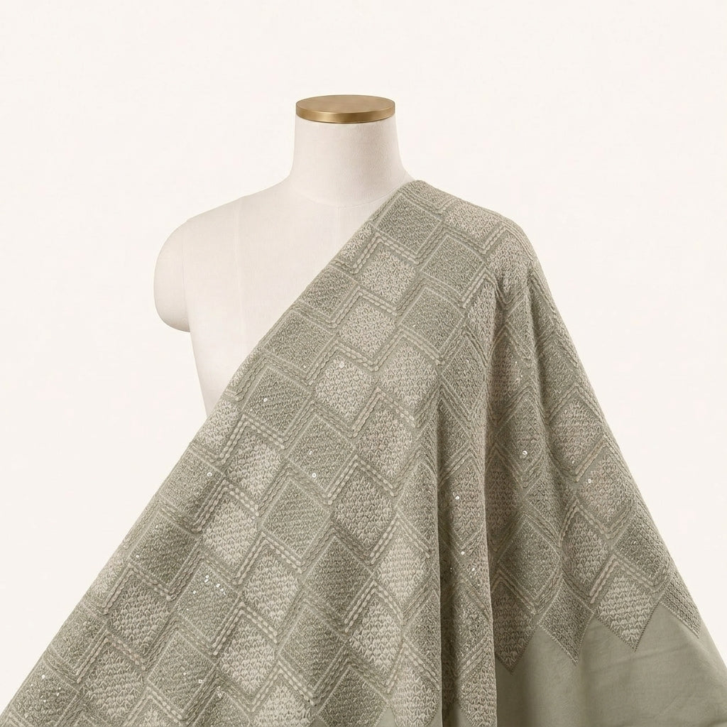 Embroidery Green Embroidery Georgette Fabric Draped as a saree