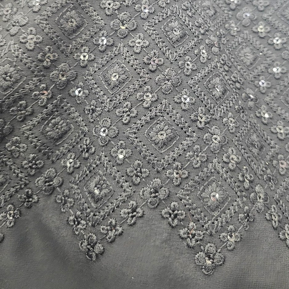 Black Embroidery Georgette Fabric - EB13303 - EB13303 - Flat fabric