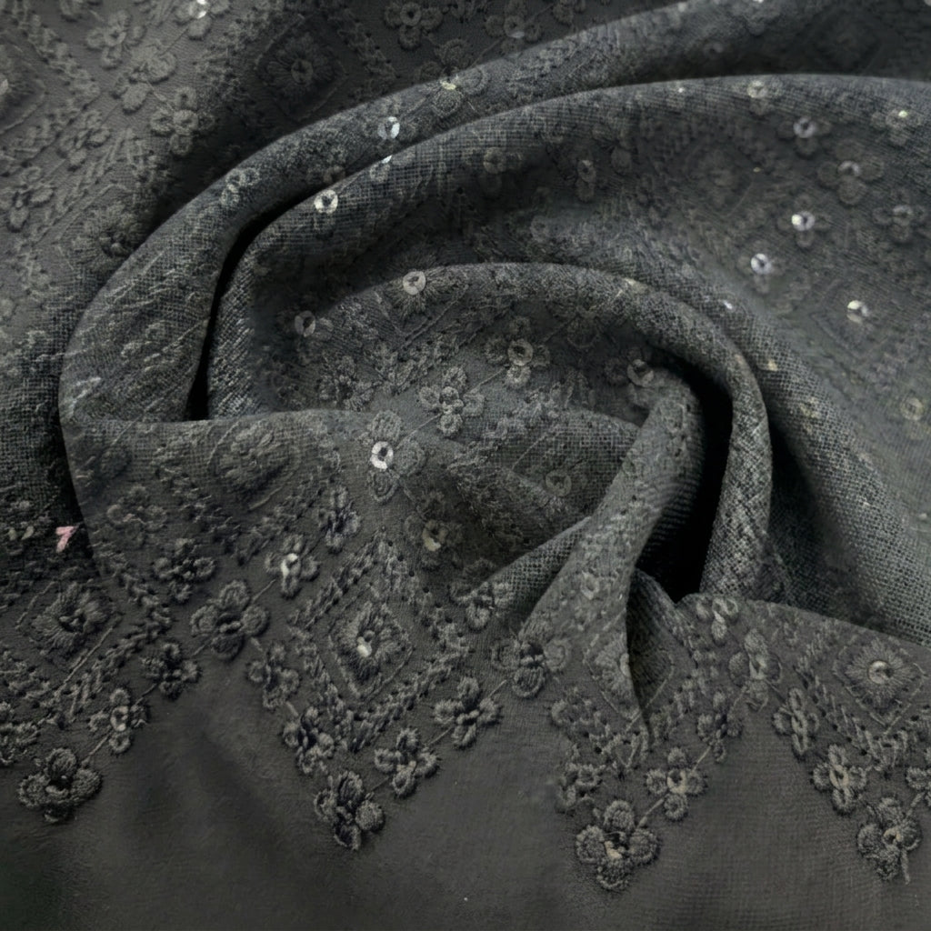 Black Embroidery Georgette Fabric - EB13303 - EB13303 - Swirl