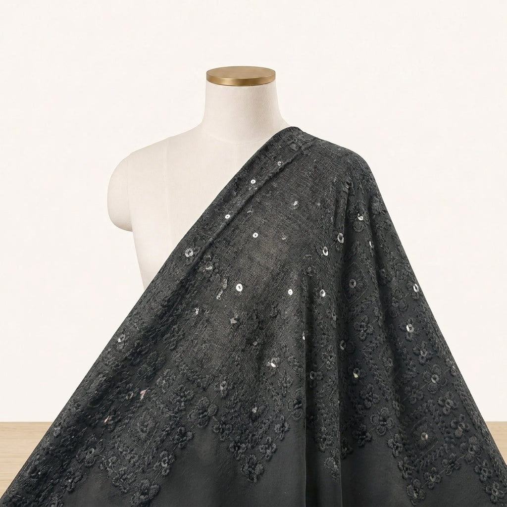 Embroidery Black Embroidery Georgette Fabric Draped as a saree