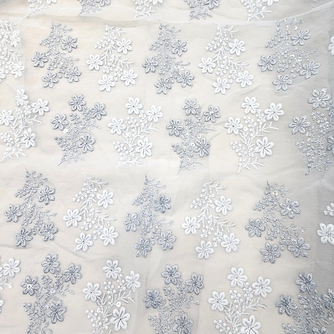 Ash Blue Embroidery Georgette Fabric - EB13304 - EB13304 - Flat fabric