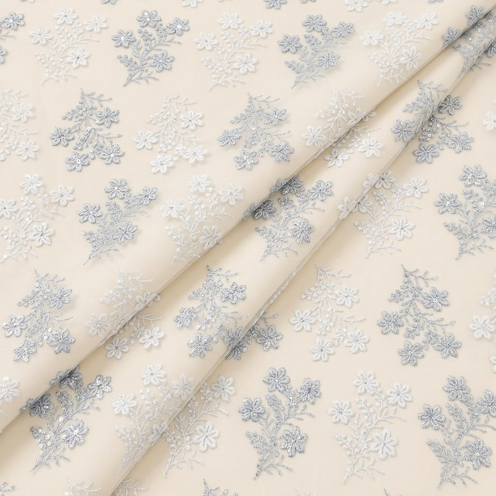 Ash Blue Embroidery Georgette Fabric - EB13304 - EB13304 - folds