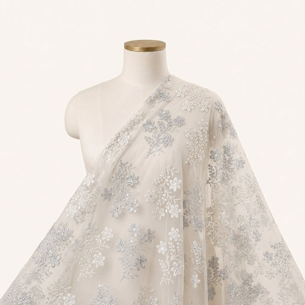 Embroidery Ash Blue Embroidery Georgette Fabric Draped as a saree