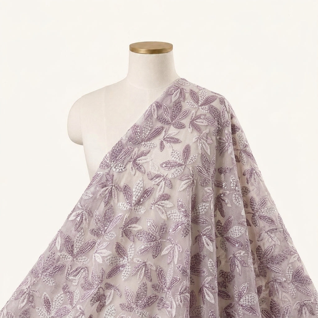 Embroidery Violet Embroidery Georgette Fabric Draped as a saree