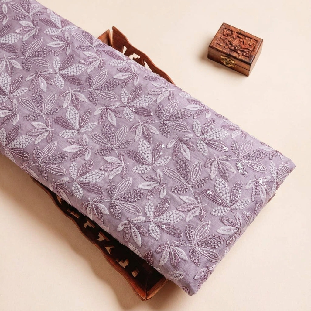 Folded Violet Embroidery Georgette Fabric Highlighting and Texture