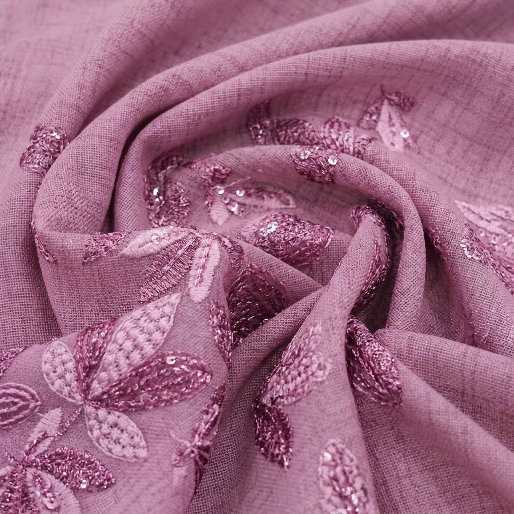 Swirled Embroidery Pink Embroidery Georgette Fabric