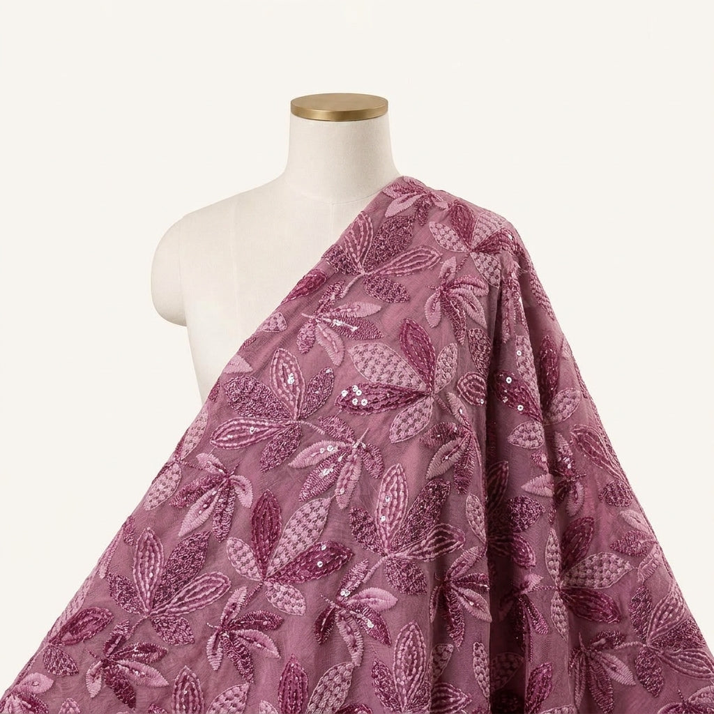 Embroidery Pink Embroidery Georgette Fabric Draped as a saree