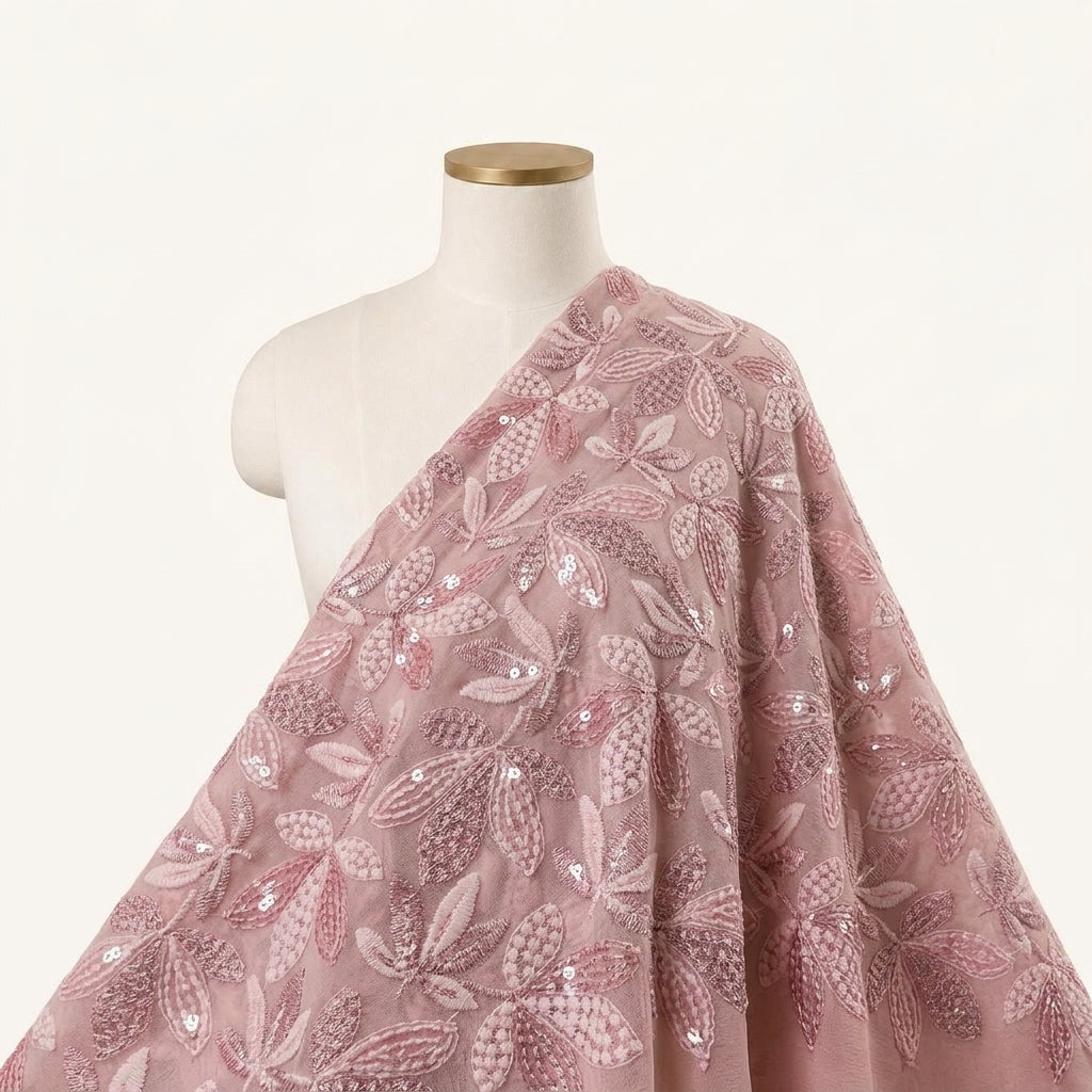 Embroidery Dusty Pink Embroidery Georgette Fabric Draped as a saree