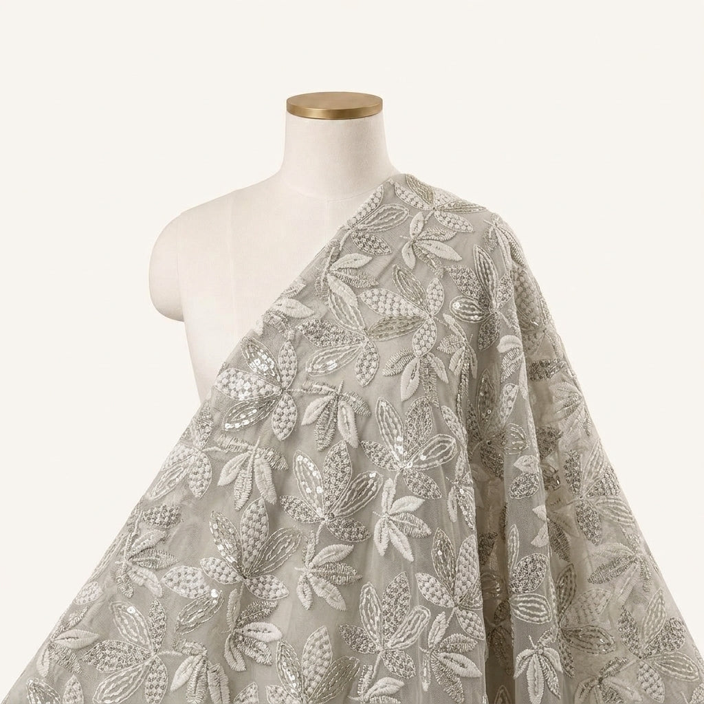 Embroidery Green Embroidery Georgette Fabric Draped as a saree