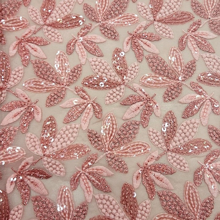 Peach Embroidery Georgette Fabric - EB13313 - EB13313 - Flat fabric