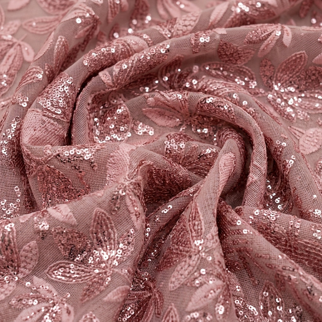 Swirled Embroidery Peach Embroidery Georgette Fabric