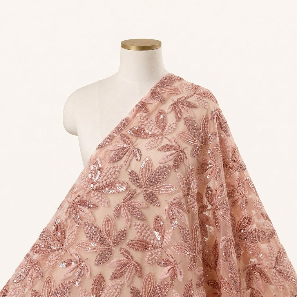 Embroidery Peach Embroidery Georgette Fabric Draped as a saree