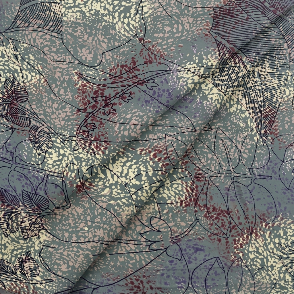 Folded Floral Green Floral Crepe Fabric