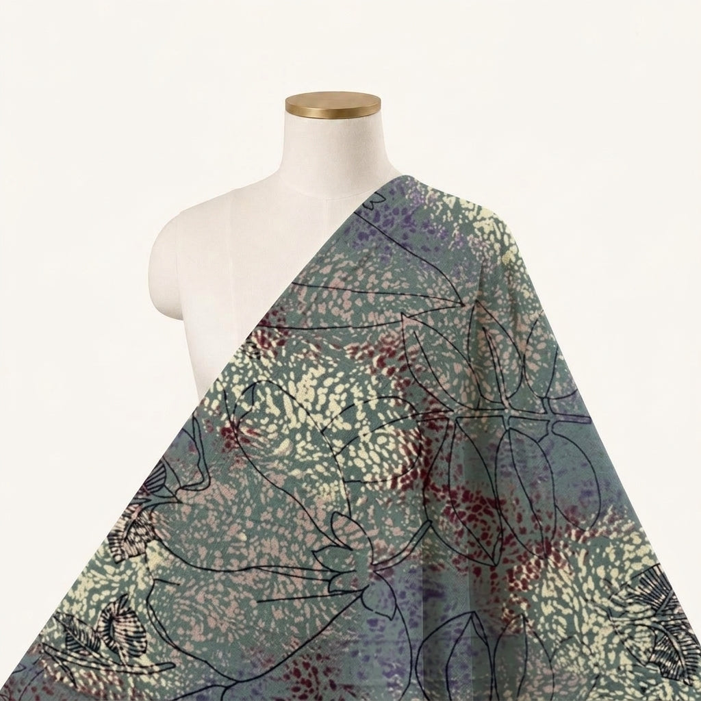 Floral Green Floral Crepe Fabric Draped as a saree