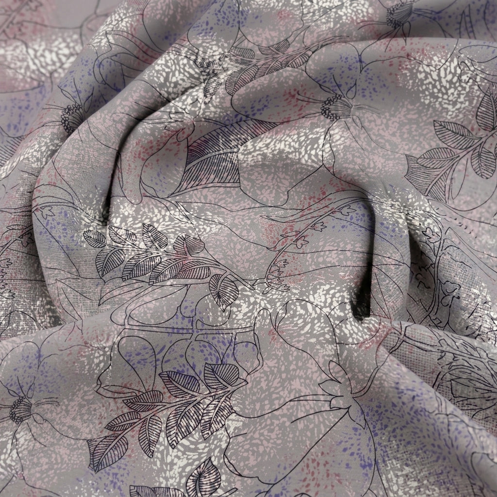 Swirled Floral Muave Floral Crepe Fabric