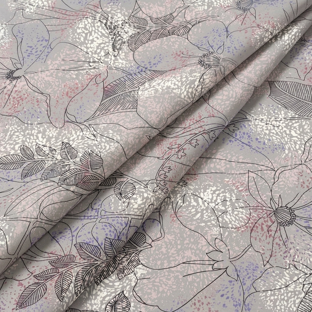 Folded Floral Muave Floral Crepe Fabric