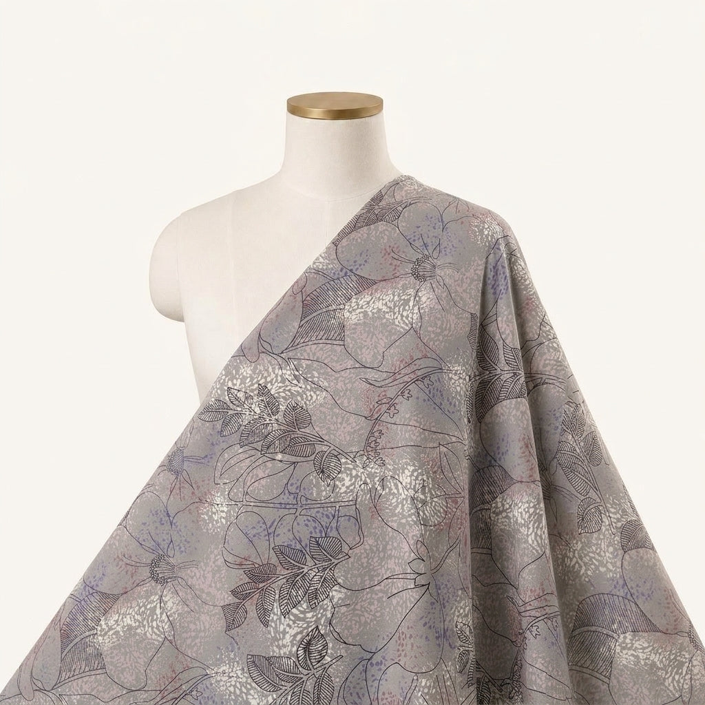 Floral Muave Floral Crepe Fabric Draped as a saree