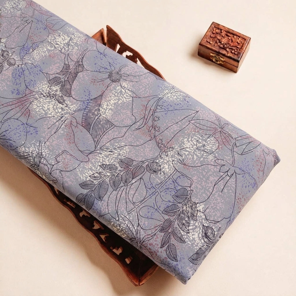 Folded Muave Floral Crepe Fabric Highlighting and Texture