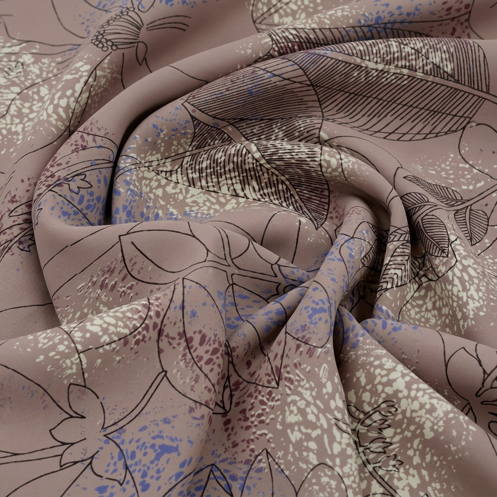 Swirled Floral Biege Floral Crepe Fabric