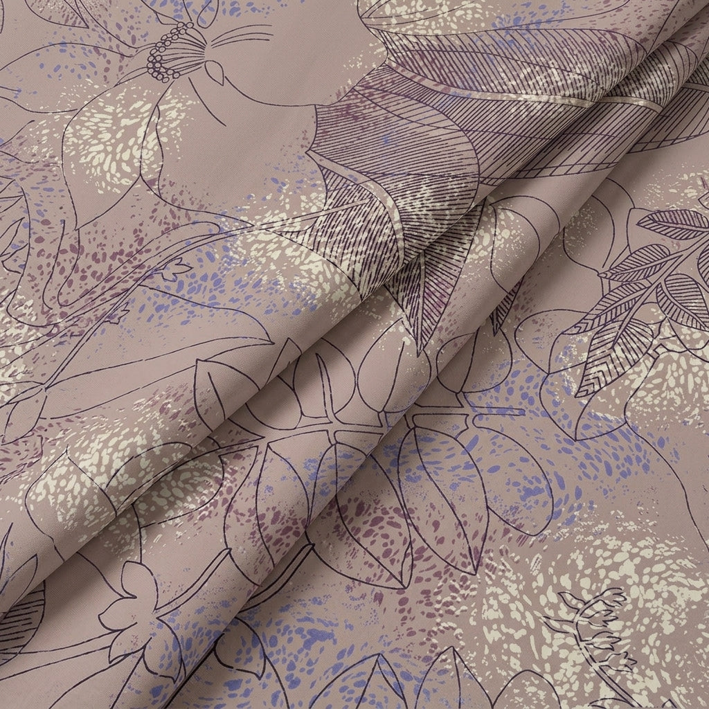 Folded Floral Biege Floral Crepe Fabric